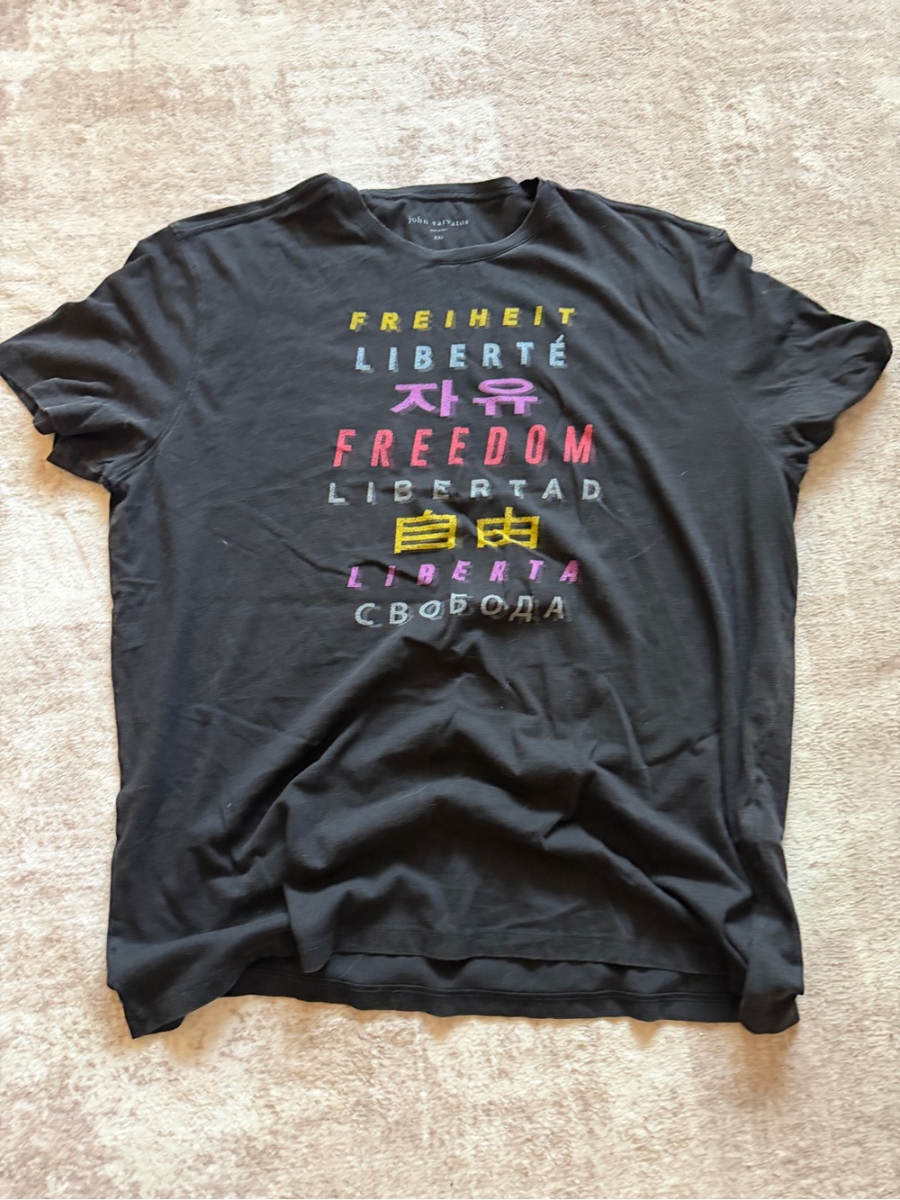 John Varvatos Black Multi-Language Freedom Graphic Tee XXL